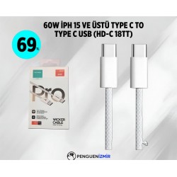 60W İPH 15 VE ÜSTÜ DESTEKLİ TYPE C TO TYPE C USB (HD-C 18TT)