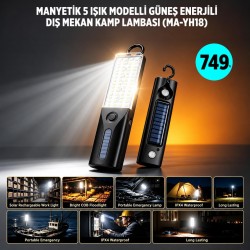 MANYETİK 5 IŞIK MODELLİ GÜNEŞ ENERJİLİ DIŞ MEKAN KAMP LAMBASI (MA-YH18)