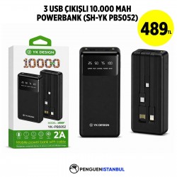 3 USB ÇIKIŞLI 10.000 MAH POWERBANK (SH-YK PB5052)