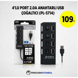 4 LÜ PORT 2.0A ANAHTARLI USB ÇOĞALTICI (PL-5714)