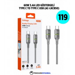 60W 3.4A LED GÖSTERGELİ TYPE C TO TYPE C USB (AC-LKCB50)