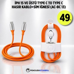 İPH 15 VE ÜSTÜ TYPE C TO TYPE C HASIR KABLO+SİM İĞNESİ (AC-BC 13)