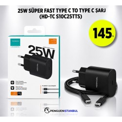 25W SÜPER FAST TYPE C TO TYPE ŞARJ (HD-TC S10C25TTS)