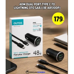 48W DUAL PORT TYPE CTO LİGHTNİNG OTO ŞARJ (İB-AR5100P)