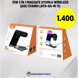 15W 3 İN 1 MAGSAFE UYUMLU WİRELESS ŞARJ STAND (AYD-AG-W 11)