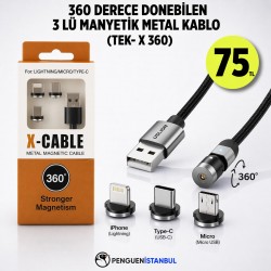 360 ERECE DÖNEBİLEN 3'LÜ  MANYETİK METAL KABLO (TEK-X 360)