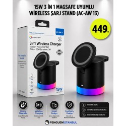15W 3 İN 1 MAGSAFE UYUMLU WİRELESS ŞARJ STAND (AC-AW 13)
