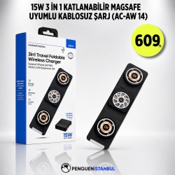 15W 3 İN 1 KATLANABİLİR MAGSAFE UYUMLU KABLOSUZ ŞARJ (AC-AW 14)