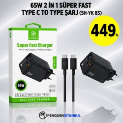 65W 2 İN 1 SÜPER FAST TYPE C 10 TYPE ŞARJ (SH-YK 83)