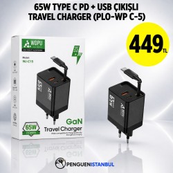 65W TYPE C PD + USB ÇIKIŞLI TRAVEL CHARGER (PLO-WP C-5)