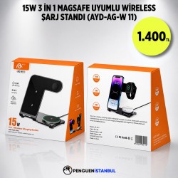 15W 3 İN 1 MAGSAFE UYUMLU WİRELESS ŞARJ STAND (AYD-AG-W 11)