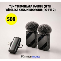 TÜM TELEFONLARA UYUMLU ÇİFTLİ WİRELESS YAKA MİKROFONU (PG-F15 2)